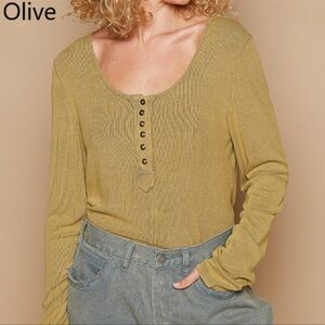 POL Olive long sleeve henley